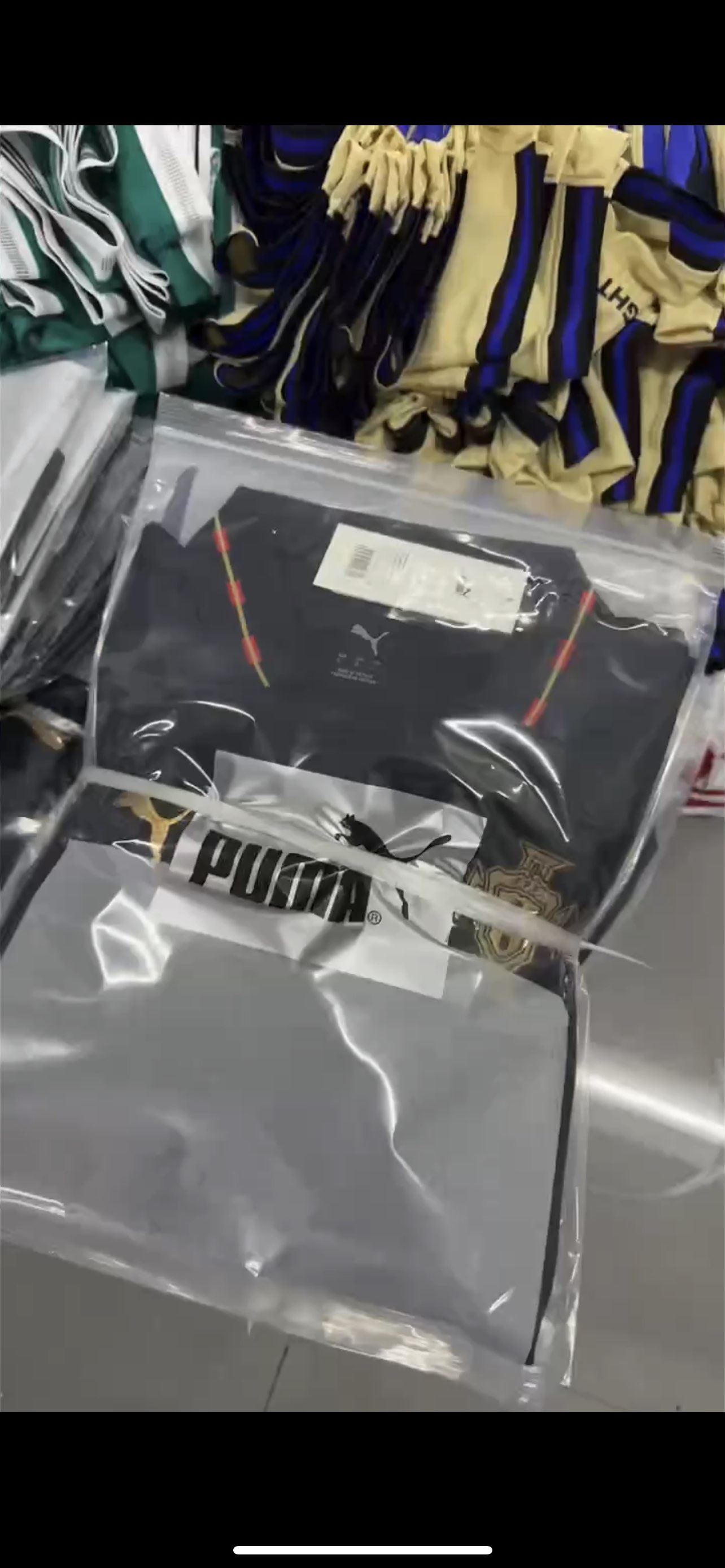 Finished jerseys and packed inventory ready for dispatch